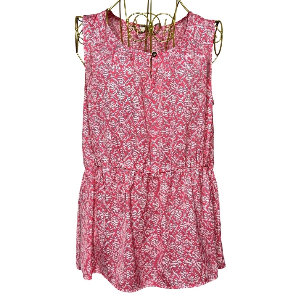 Banana Republic Blouse Womens Medium Pink Excellent Peplum Sleeveless Geometric